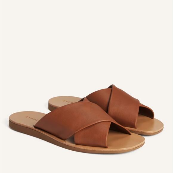 NEW Everlane The Day Crossover Sandal Brown Leather Slides Sienna Brown - Picture 1 of 10